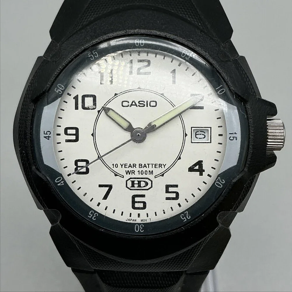 Casio HD 2719 MW-600 Mens Watch 40mm White Dial Date Black Resin New Battery